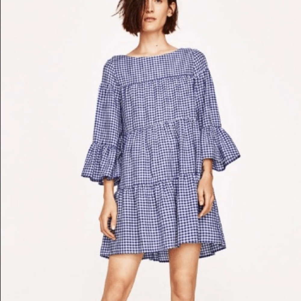 ZARA Blue & White Gingham Print Dress